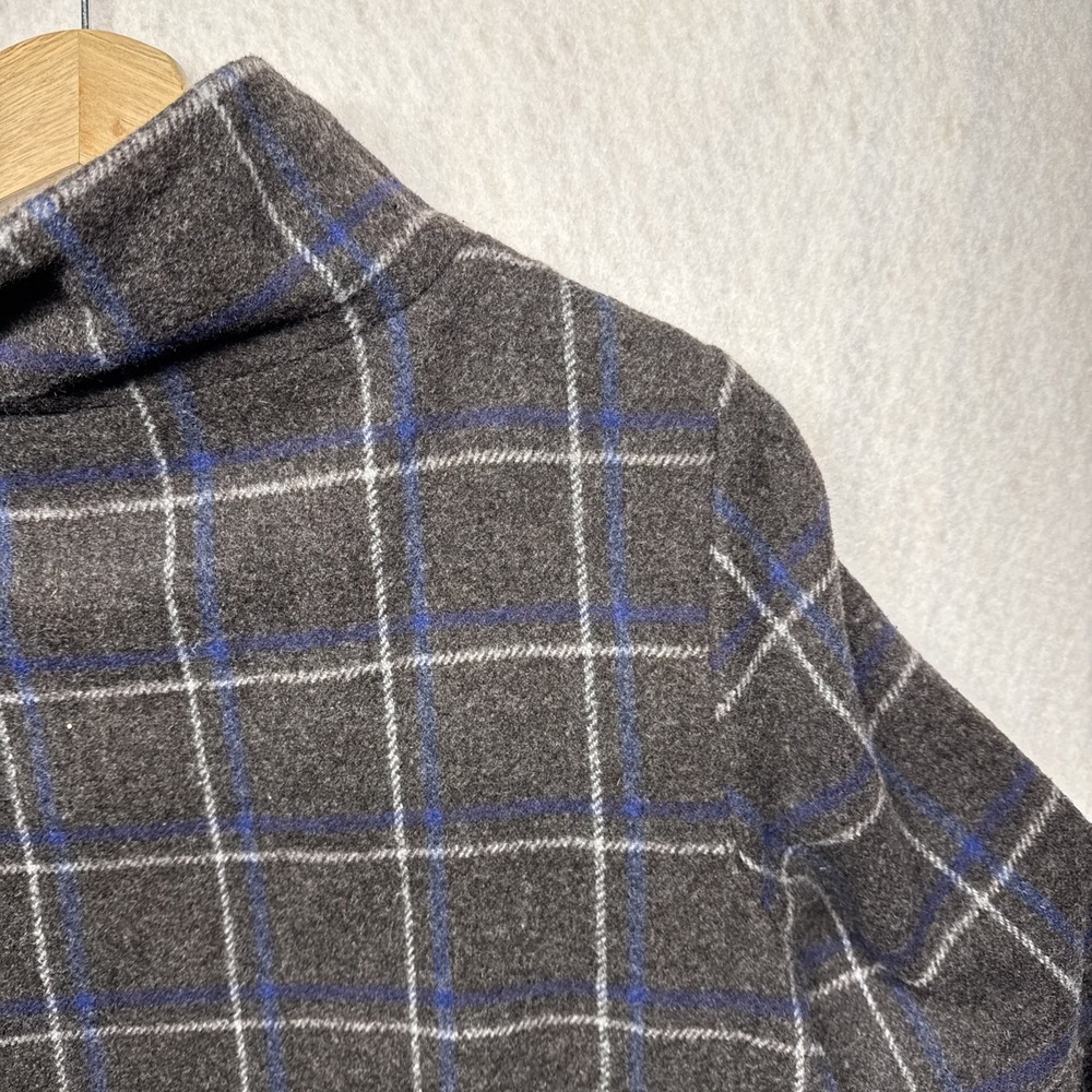 Anthropologie Idra Plaid Wool Blend Coat Cable Knit Sleeves Grey Blue Size 10 - Picture 3 of 16